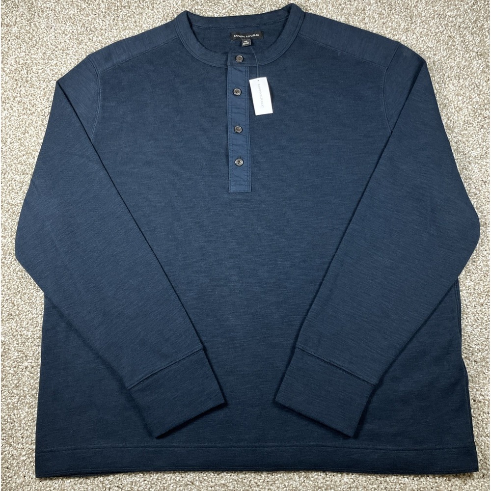 Banana Republic Men's Slub Double Knit Henley Shirt Navy Blue Size XL NEW